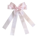 Detail of a pink satin double bow hair clip with flowing ribbons on a white background - Light Pink