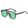 Retro double-bridge sunglasses with black frame and green translucent lenses - Black Frame Green Lens