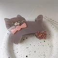 Pinza para el pelo de gato en acetato gris con lazo rosa y decoración de purpurina - Gris