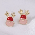 Christmas reindeer stud earrings with gold base and red enamel finish for holiday gift - Elk Head Style 4