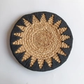 Bohemian circular grass woven wall decor with black sun pattern and natural fiber texture - Black Sun Grain Print Mat (30cm)