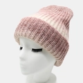 Women's warm tie-dye gradient knit hat with pink and beige ribbed texture - M (56-58cm) / Pink Beige Gradient