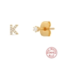 Macro view of gold-plated S925 silver letter K and round zircon stud earrings - Letter K / Gold