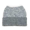 Detail der grau-weißen Strickmütze mit Katzenohren aus strukturiertem Mohair-Mix - M(56-58cm) / Grau