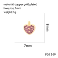 Detailed view of heart-shaped gold-plated copper pendant with pink gemstone and dimensions - Pink Heart (P01249)