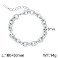 Bracelet chaîne cubaine en acier inoxydable argenté poli avec maillons de 8mm et fermoir - Style Maillons Ovales Épais Argent (KB1862269-Z)