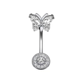 Elegant butterfly belly button ring with silver plating and sparkling zircon stones - Style 20-Marquise Diamond Butterfly Combination