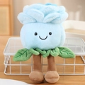 Cute blue rose plush toy with smiling face and green leaves on a white stand - 22cm / Blue