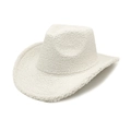 Chic ivory sherpa fleece western cowboy hat with wide brim for winter fashion - M (56-58cm) / Cream