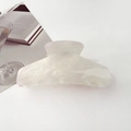 Macro detail of translucent pearlescent hair claw clip on white surface with book and glass - 11cm Trapezoidal / Starry Cream