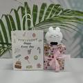 Pink gift box set with white bunny night light alarm clock for children birthday gift - Shy Rabbit (White) + Birthday Bag + Cupid Wrap