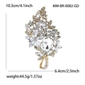 Exquisite gold alloy crystal flower brooch with large water drop stone and size markings - Gold Base White