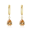 Elegant gold titanium hoop earrings featuring sparkling champagne pear-cut zircon charms - Gold Champagne Zircon
