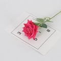 Single velvet-like artificial pink rose with green leaves on white card for decor - Light Rose Red (Small Velvet)