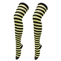 Striped black and yellow over-knee high socks on mannequin legs for cosplay style - Black & Yellow Thin Stripes