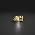 Polished gold plated 316 stainless steel Ankh ring with textured vintage details - Gold / US 11