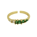 18K gold adjustable ring featuring three emerald-cut green and two teardrop white stones - Adjustable Open / May