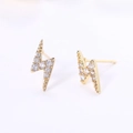 Minimalist gold lightning bolt stud earrings with sparkling cubic zirconia stones - Gold