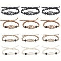 Detalle de pulseras de malla tejida ajustable para cristales en negro, marrón y crema - Negro
