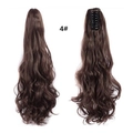 Detailed close-up of dark brown long wavy ponytail with high-quality claw clip attachment - Medium Brown