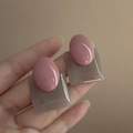 Pendientes vintage ovalados de resina geométrica en rosa y topo para mujer - Rosa