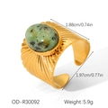 Detailed dimensions of 18k gold vintage wide ring with natural green textured stone - OD-R30092 African Turquoise Ring