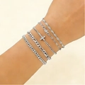 Five-piece silver multi-layer chain bracelet set featuring a rhinestone cross pendant - Silver (9656)
