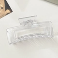Large transparent rectangular claw clip made of clear resin with a durable metal spring - 10.5cm / Clear