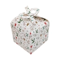 White square Christmas gift box with holly berries and golden bell prints - Christmas Bell