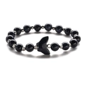 Blue sandstone beaded bracelet featuring a silver fishtail charm on a white background - Blue Sandstone Fishtail Style / Blue Sandstone Butterfly