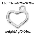 Minimalist silver 304 stainless steel hollow heart pendant 1.8x2cm for DIY jewelry - TP0764-Silver-1.8x2cm