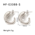Close-up of silver C-shaped hollow hoop earrings with polished finish, 22mm x 18mm size - Silver (HF-E3388-S)