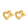 Paire de boucles d'oreilles cœur évidé dorées avec perles et fini brossé - Boucles d'Oreilles (GE811J) / Or