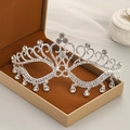 Elegant silver bridal crown with water drop pendants in a luxury gift box - Hg584
