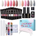 Complete 12-color extension nail gel kit with UV lamp and professional tools - 12 Color Set (Boxed With Lamp)