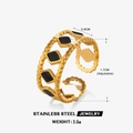 Verstellbarer goldener Edelstahlring mit schwarzem Rauten-Emailleschmuck - Schwarzer Rhombus-Stil
