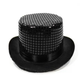 Classic black sequin top hat for magic shows and parties with a satin ribbon band - Sequins - Black
