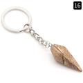 Conical keychain with natural map stone pendant in a hexagonal point shape on silver chain - Jasper