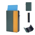 Baellerry RFID blocking pop-up card holder in dark green and yellow textured leather - Green