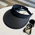 Foldable black wide-brim sun visor for women with elastic headband and G-logo detail - G Logo Rollable / Black Black Trim