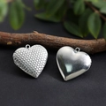 Polished silver heart locket pendant in stainless steel with textured finish options - Granular Texture Heart Locket 29*29mm / Hand Polishing