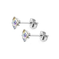 Titanium steel stud earrings featuring holographic zircon and butterfly back closures - 3mm / Steel AB Aurora Zirconia