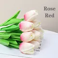 Realistic mini PU rose red tulips bouquet for home decoration and aesthetic floral displays - Rose Red
