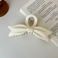 Elegant cream-colored matte bow hair claw clip for women in a minimalist Korean style - Swallowtail White-13.5cm