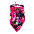 Detail of pink summer fruit dog bandana featuring trendy pop art patterns and text - KISS Lips