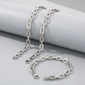 Conjunto minimalista de collar y pulsera de acero de titanio plateado con eslabones cuadrados - Conjunto de 7mm de Ancho / Pulsera 20cm + Collar 45cm