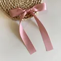 Elegant pink silk satin bow hair clip with long ribbons in sweet ballet style - Duckbill Hair Clips / Short/PC / Dusky Pink