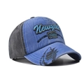 Dettaglio del ricamo New York 1985 e della grafica squalo su un cappello in tela lavata - Regolabile / Blu Cielo Lavato