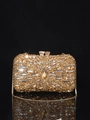 Luxury gold champagne bottle evening clutch bag with sparkling rhinestones and chain - 18x11 Rectangular Champagne