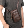 Men's genuine leather waist bag in dark brown with multiple zipper pockets - Single Layer 3 Pockets / Dark Coffee